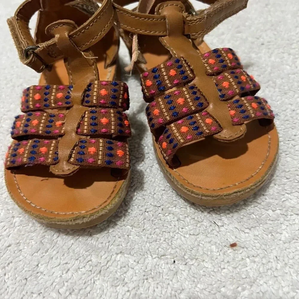 Carters Baby Girl Brown Gladiator Sandals 6 T Strap Boho Colorful Strappy Pink
